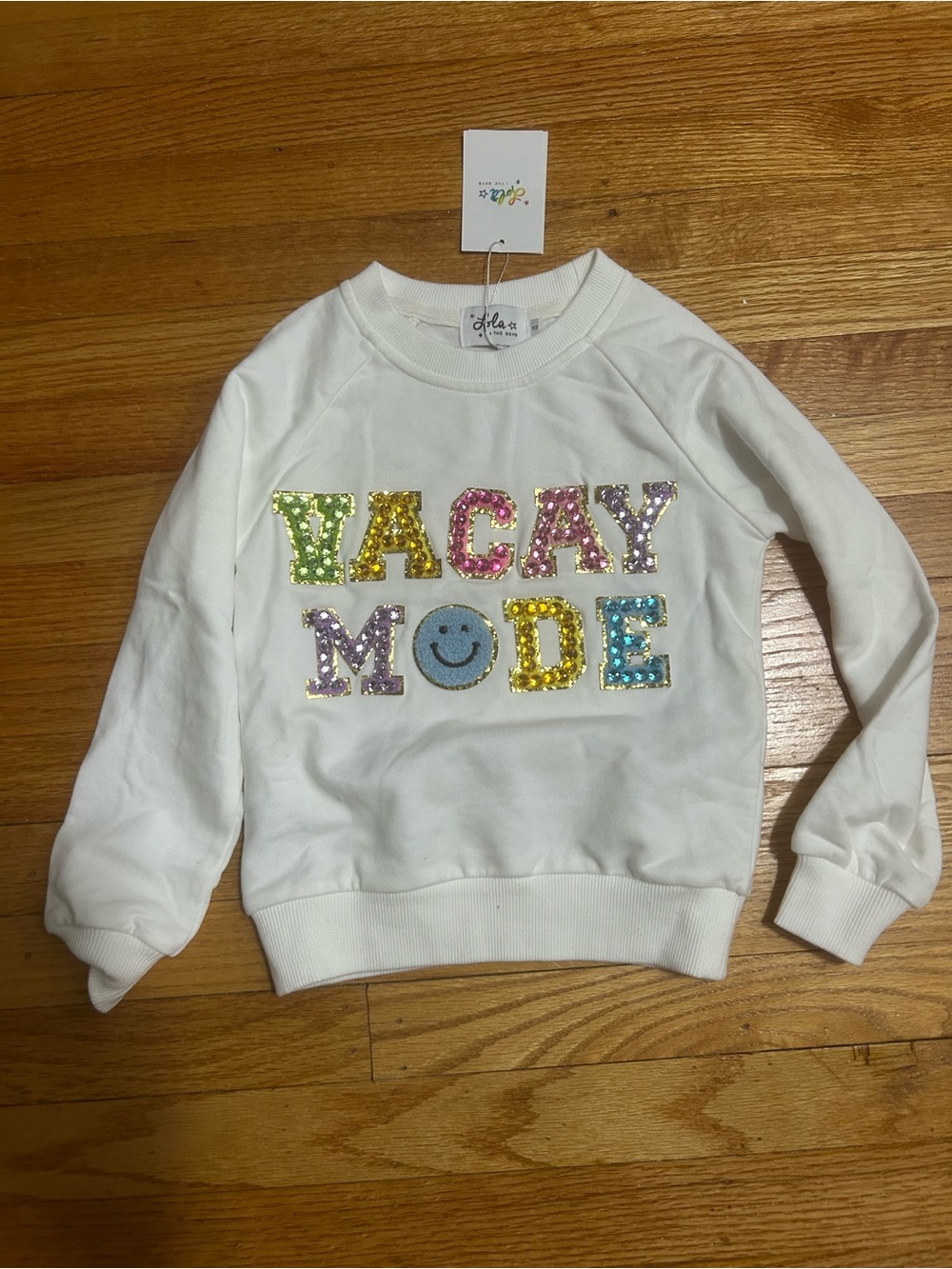 Lola + The Boys White Sequin 'VACAY MODE' Sweatshirt